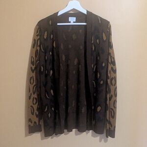 Time and Tru Open Leopard Cardigan